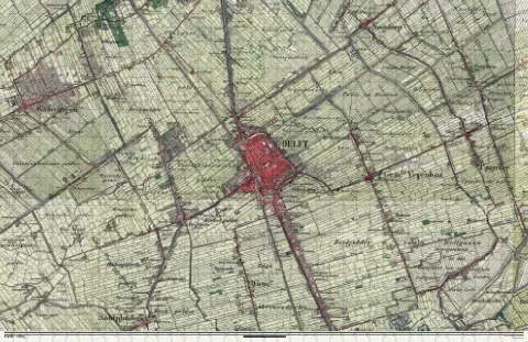 Oude kaart van Delft in 1905, als puzzel van 1000 stukjes